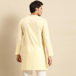 Beige Round Neck Long Roll-Up Sleeves Regular Straight Kurta